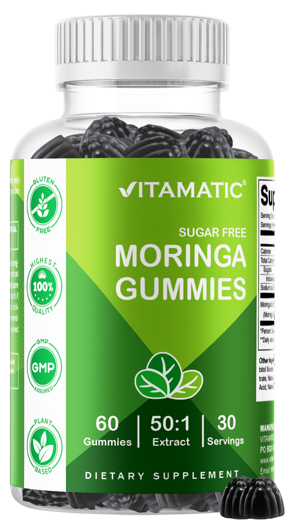 Vitamatic Sugar-Free Moringa Gummies 10,000mg – Vegan & Non-GMO – 60 Count