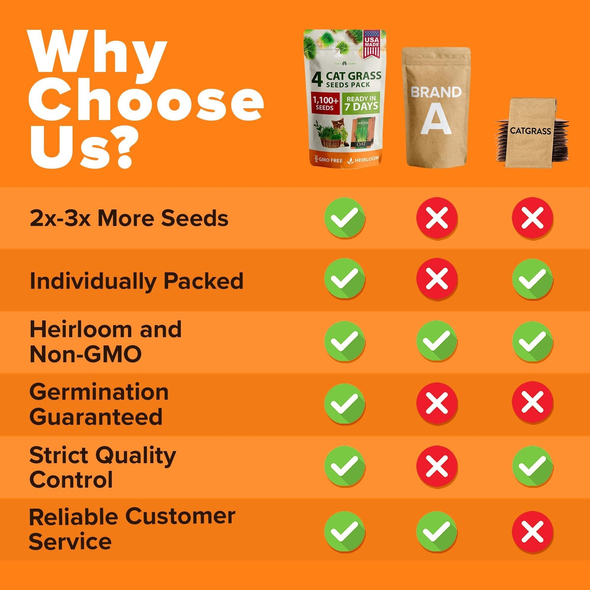 Cat Grass Seed Pack - 4 Varieties - USA-Harvested
