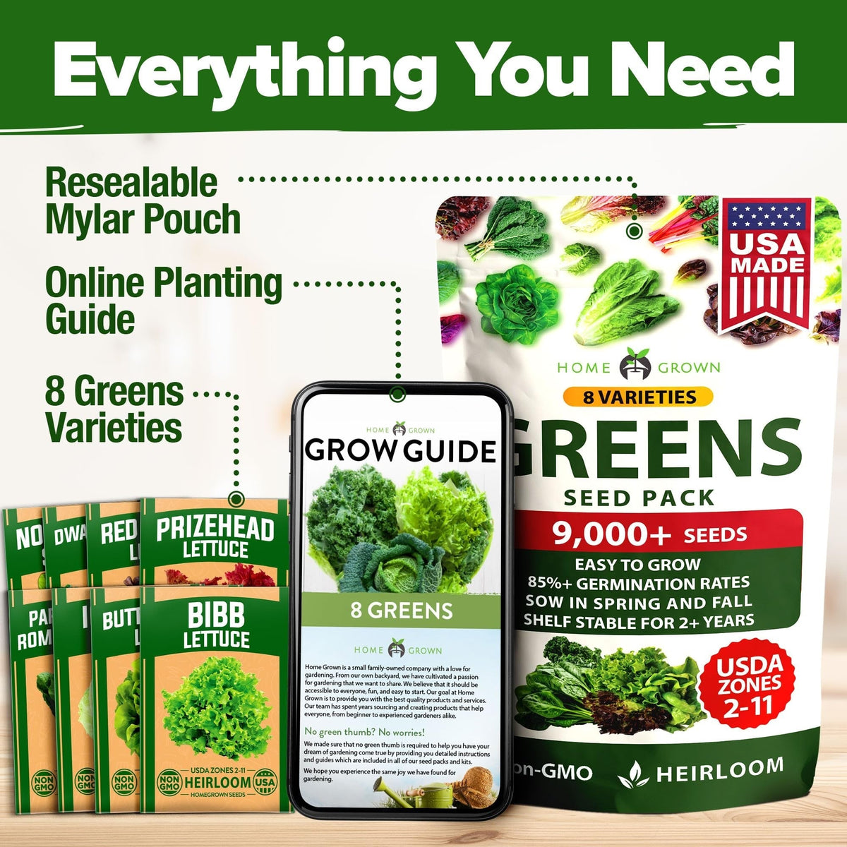 Lettuce and Leafy Greens Seeds - (8 Variety)