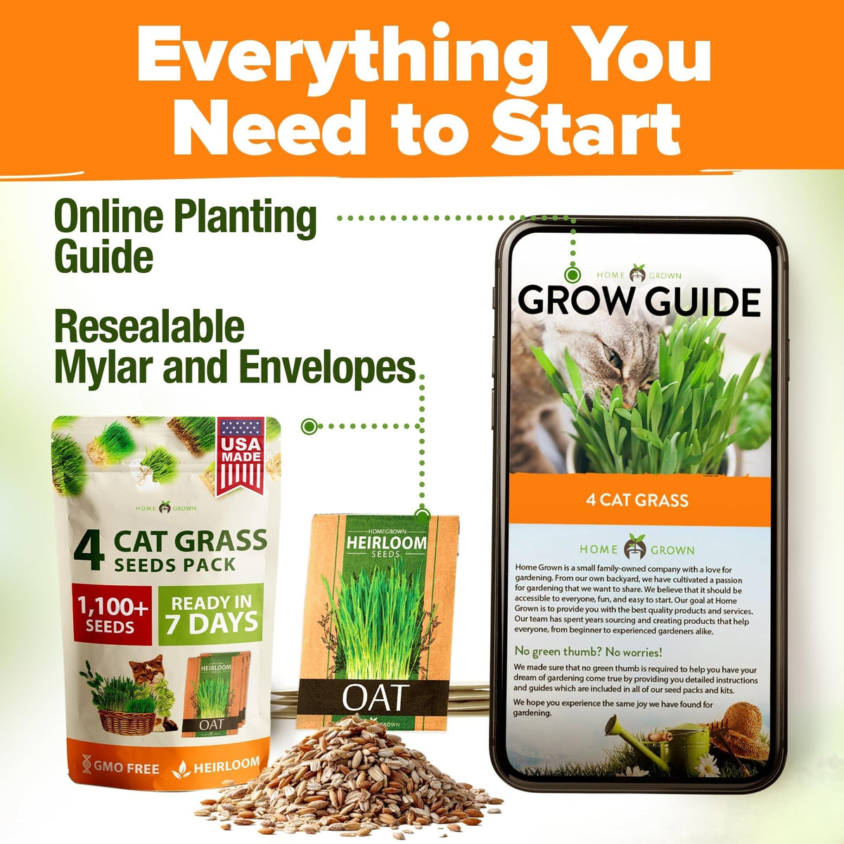 Cat Grass Seed Pack - 4 Varieties - USA-Harvested
