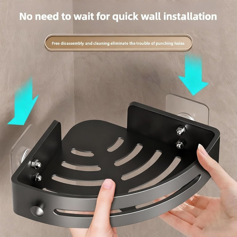 **3-Tier Black Corner Shower Shelf, No-Drill Adhesive Bathroom Organizer with Hooks