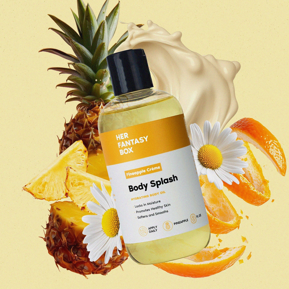 Her Fantasy Box Pineapple Crème Body Splash – Hydrating Skin-Smoothing Body Oil – 8 fl oz