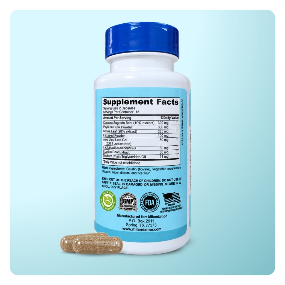 15 Day Cleanse - Gut and Colon Support | Caffeine Free | Advanced Formula with Senna, Cascara Sagrada, & Psyllium Husk | Non-GMO | 30 capsules