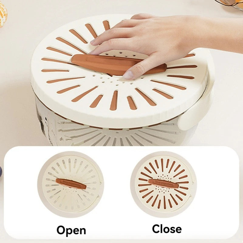 **2-in-1 Fruit & Vegetable Drain Basket with Lid, Foldable Handle & Dual-Layer Colander**