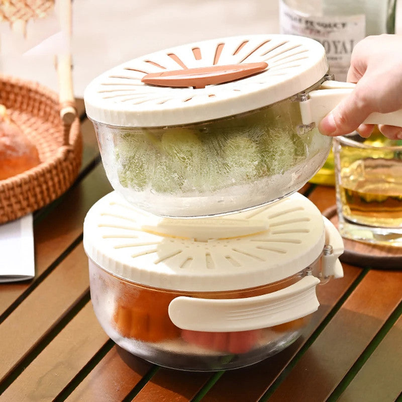 **2-in-1 Fruit & Vegetable Drain Basket with Lid, Foldable Handle & Dual-Layer Colander**