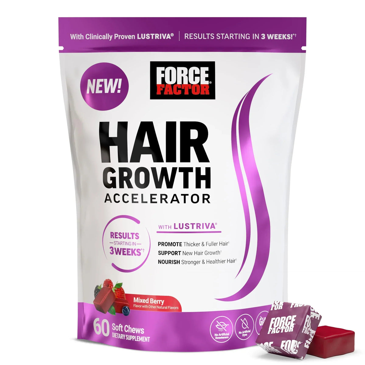 Force Factor - Hair Growth Accelerator Soft Chews, Hair Growth Vitamins for Women and Men 60pc