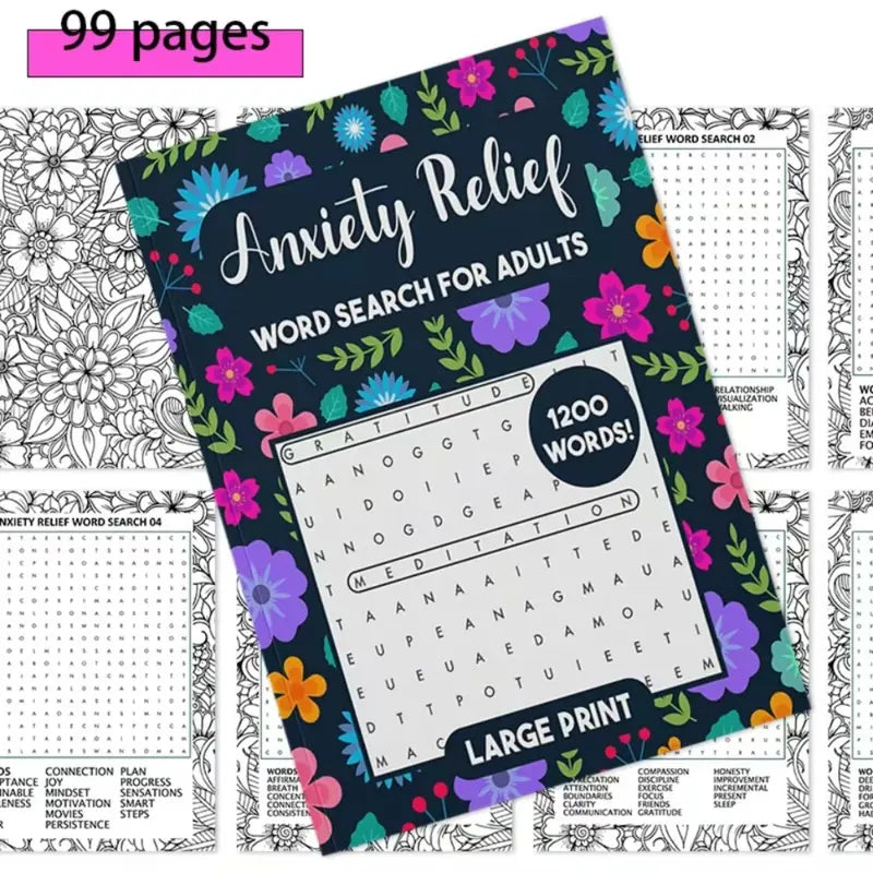 Anxiety Relief Word Search Book for Adults – 75 Large Print Puzzles, 1,200 Positive Words & Answer Key