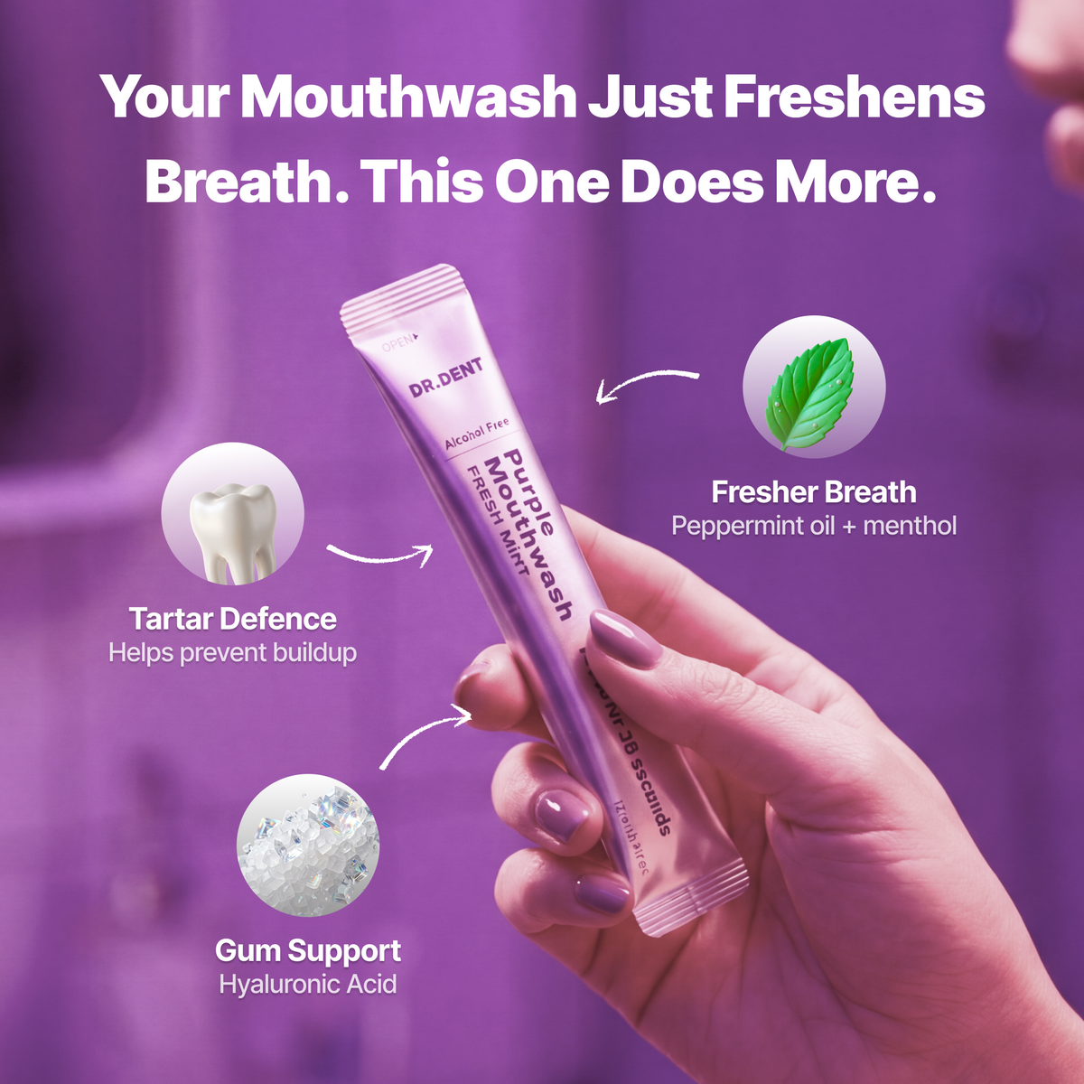 DR.DENT Purple Mouthwash – Purple Color Correcting Teeth Whitening Mouthwash, 20 Sachets