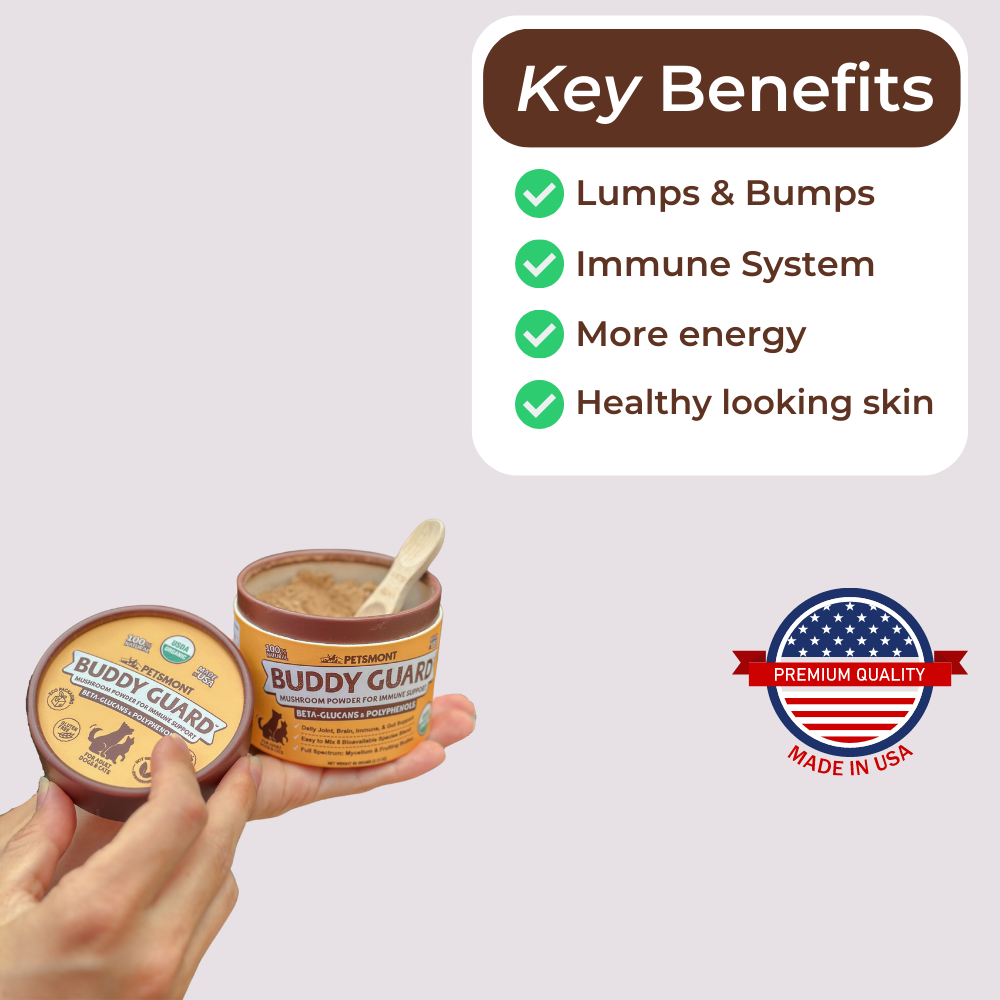 Petsmont Buddy Guard™ Organic Mushroom Powder for Dogs & Cats – Daily Immune Support Supplement with 9 Functional Mushrooms