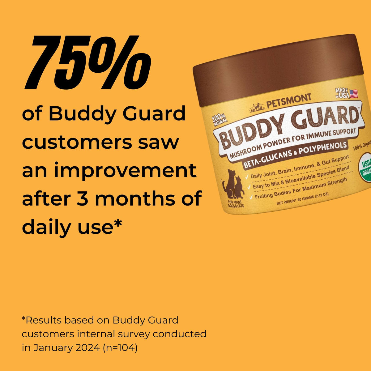 Petsmont Buddy Guard™ Organic Mushroom Powder for Dogs & Cats – Daily Immune Support Supplement with 9 Functional Mushrooms