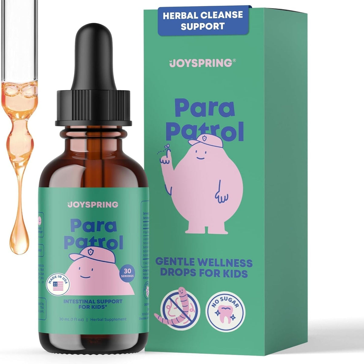 ParaPatrol Kids Herbal Supplement | Alcohol-Free Liquid with Black Walnut & Wormwood Extract for Digestive Health | Natural Raspberry Flavor, 30 Servings