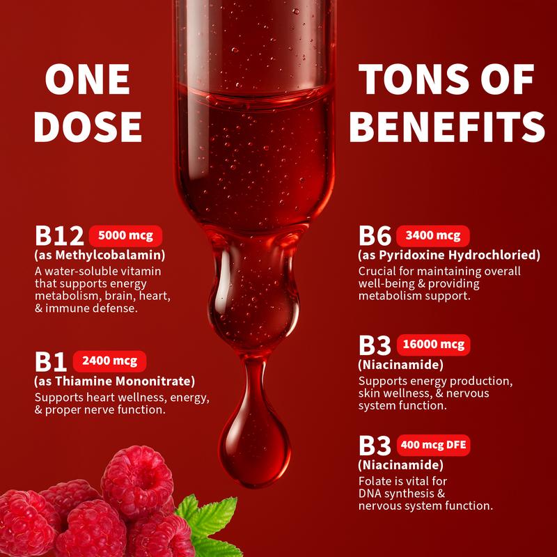 (1-PACKRaspberry) Vitamin B12 Liquid Supplement Drops - Edible Support for Energy, Brain & Heart, Non-GMO & Gluten-Free, 4 FI Oz