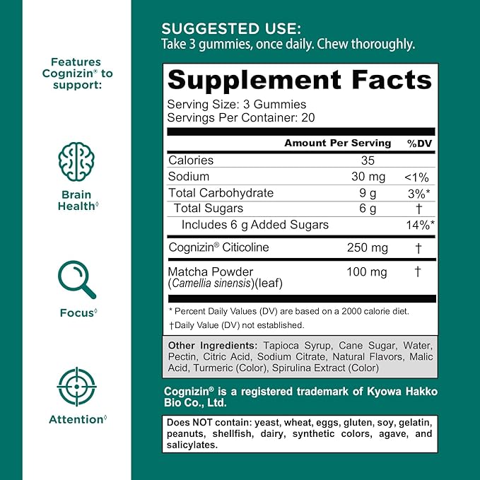 Goli® Matcha Mind Cognitive Gummies – Focus, Mental Clarity & Daily Energy Support, 60 Gummies