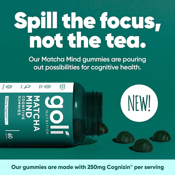 Goli® Matcha Mind Cognitive Gummies – Focus, Mental Clarity & Daily Energy Support, 60 Gummies