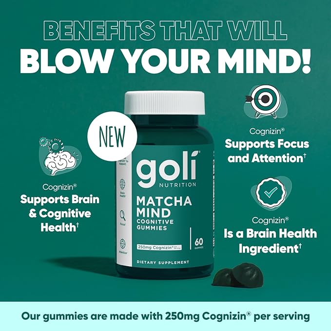 Goli® Matcha Mind Cognitive Gummies – Focus, Mental Clarity & Daily Energy Support, 60 Gummies