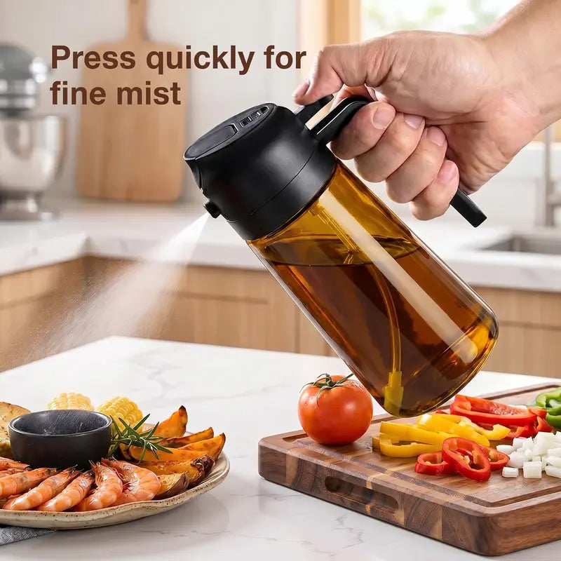 2 in 1 Olive Oil Sprayer & Dispenser 470ml Green Glass Bottle,2PCS