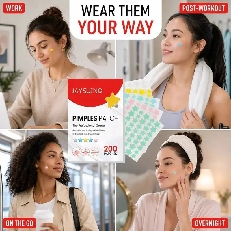 JAYSUING Pimple Patches for Face, Colorful Star Hydrocolloid Acne Patches, Cute Zit Covers & Blemish Spot Stickers, 3 Sizes, 200 Count, Skin Care Patches