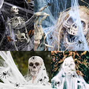 Halloween Decorations Giant Triangular Spider Web With Plush Big Spider Set Scary Outdoor Yard Party Haunted House Props Decor