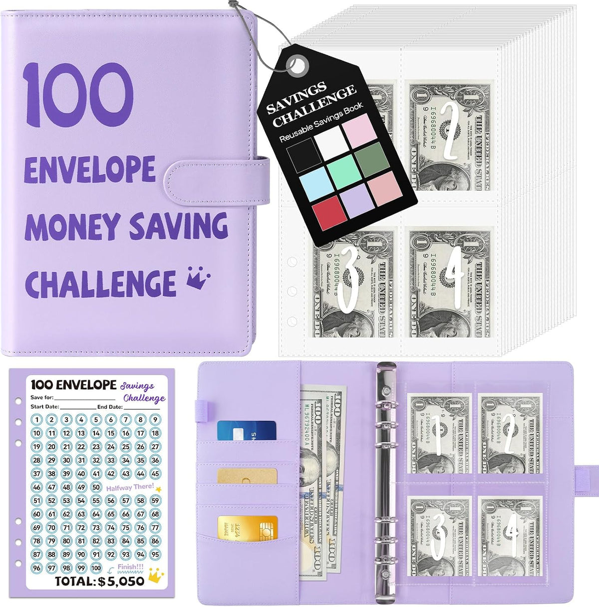 100 Envelopes Money Saving Challenge Binder, A5 Savings Challenges Book
