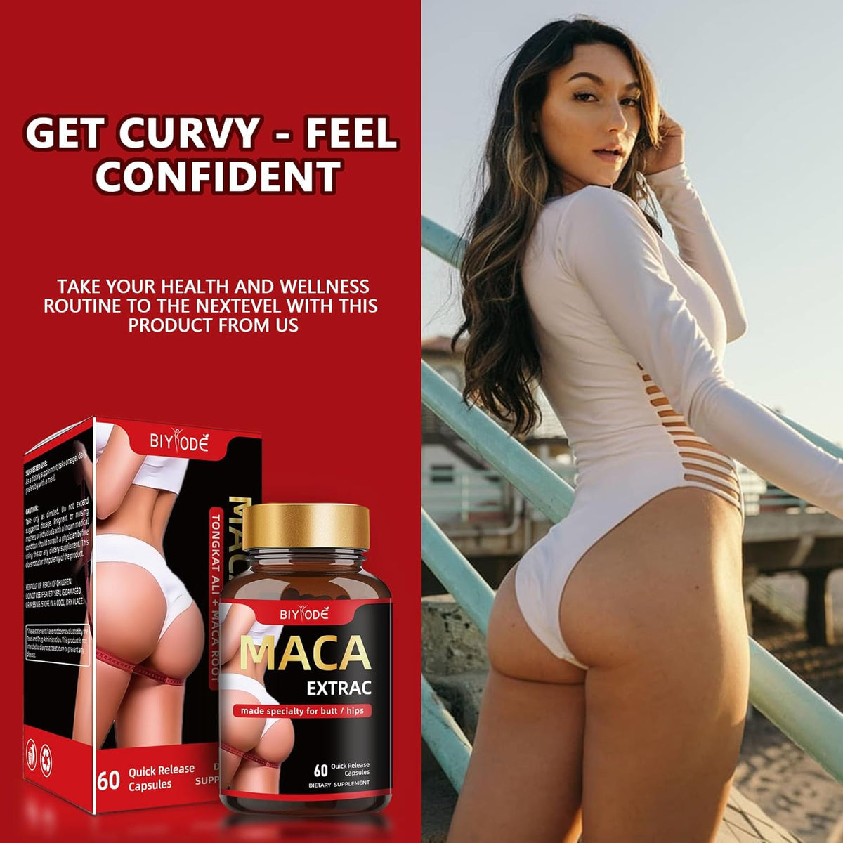 Organic Maca Root Capsules - Natural Butt Enhancement Pills for Women | Lift, Firm & Curve Buttocks | 60 Capsules