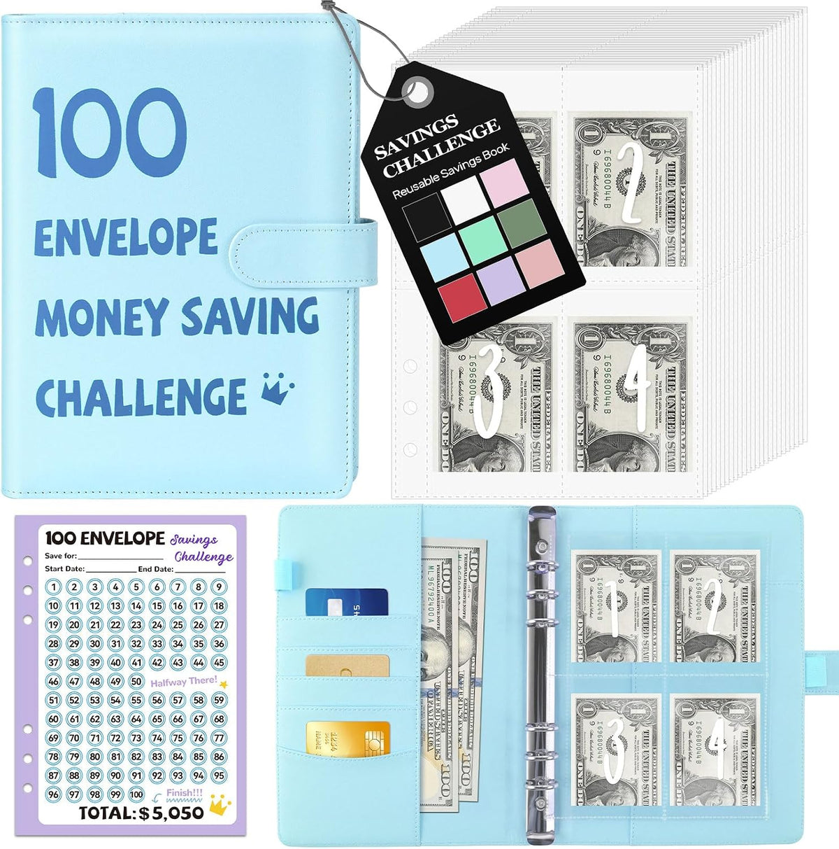 100 Envelopes Money Saving Challenge Binder, A5 Savings Challenges Book