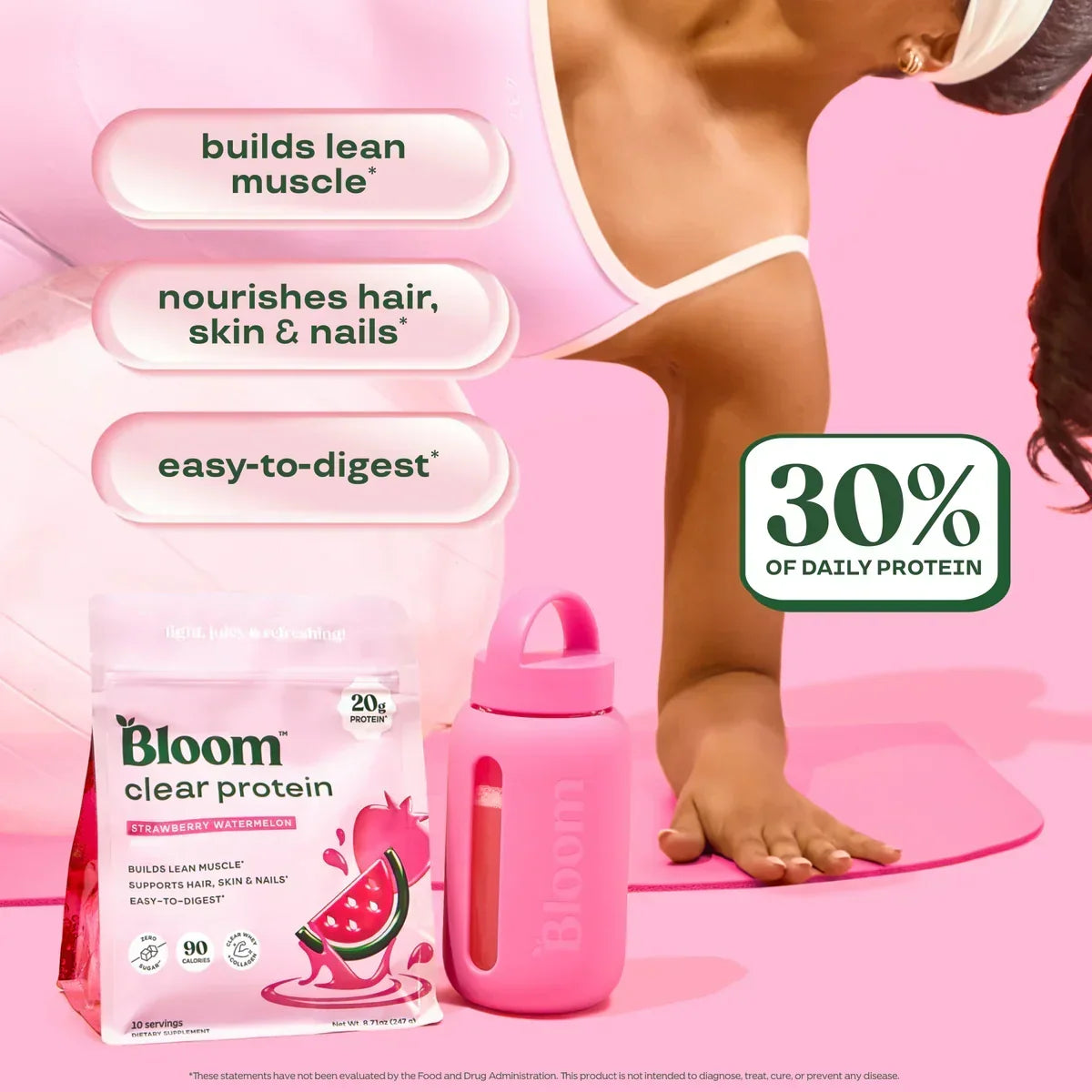 Bloom Nutrition Clear Protein - Clear Whey + Collagen Protein Blend | 20g Protein, 90 Calories, 0g Sugar, Light & uct Refreshing Fruity Drink | Protein for Women