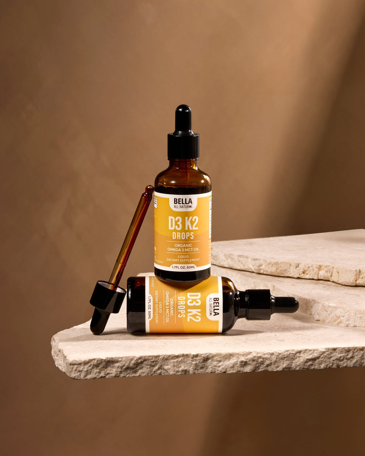 Bella All Natural Vitamin D3 K2 Drops – Organic MCT Oil Liquid Supplement, 50mL