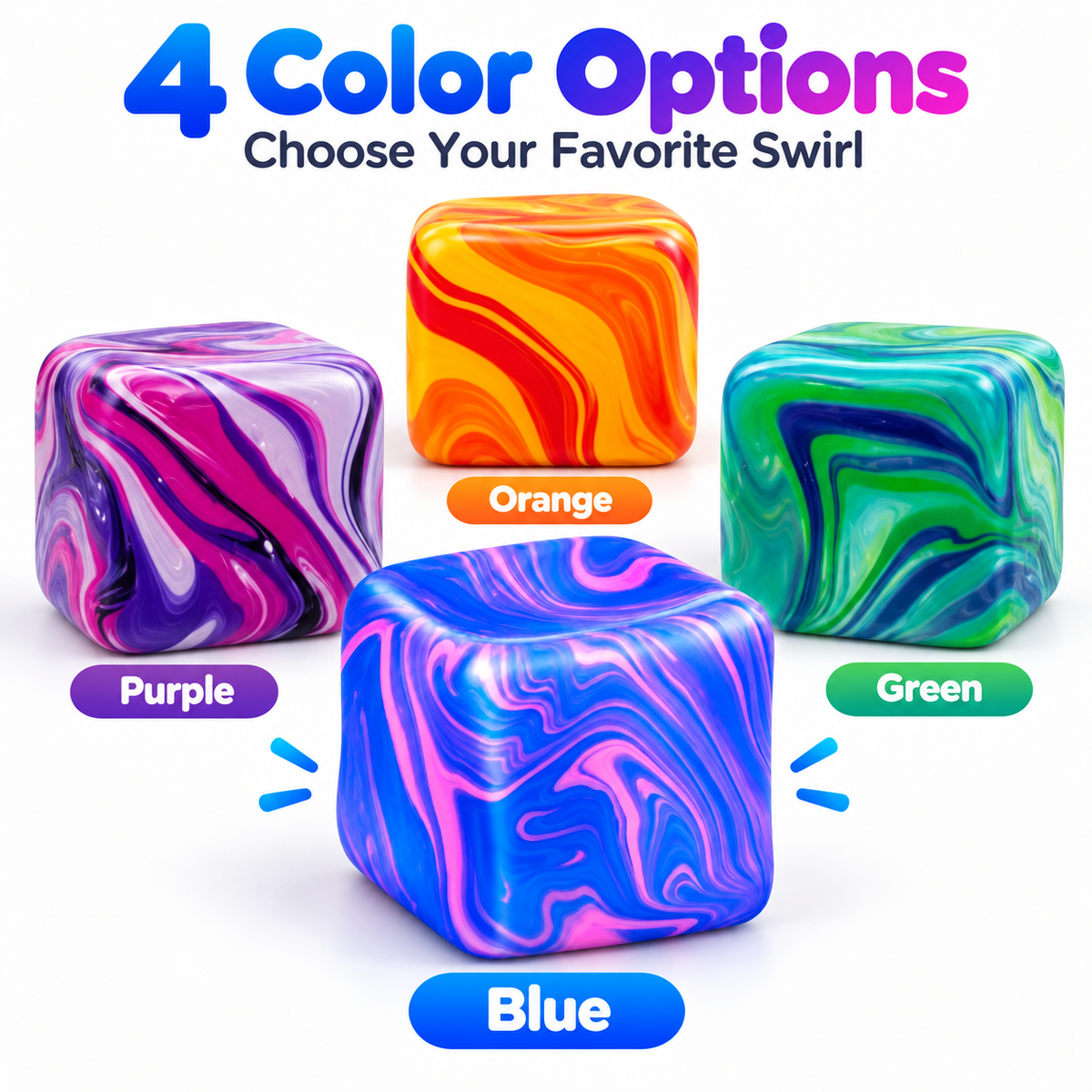 Blue Marble Swirl Cube Squishy Toy, Soft Squeeze Stress Relief Fidget, Single Piece