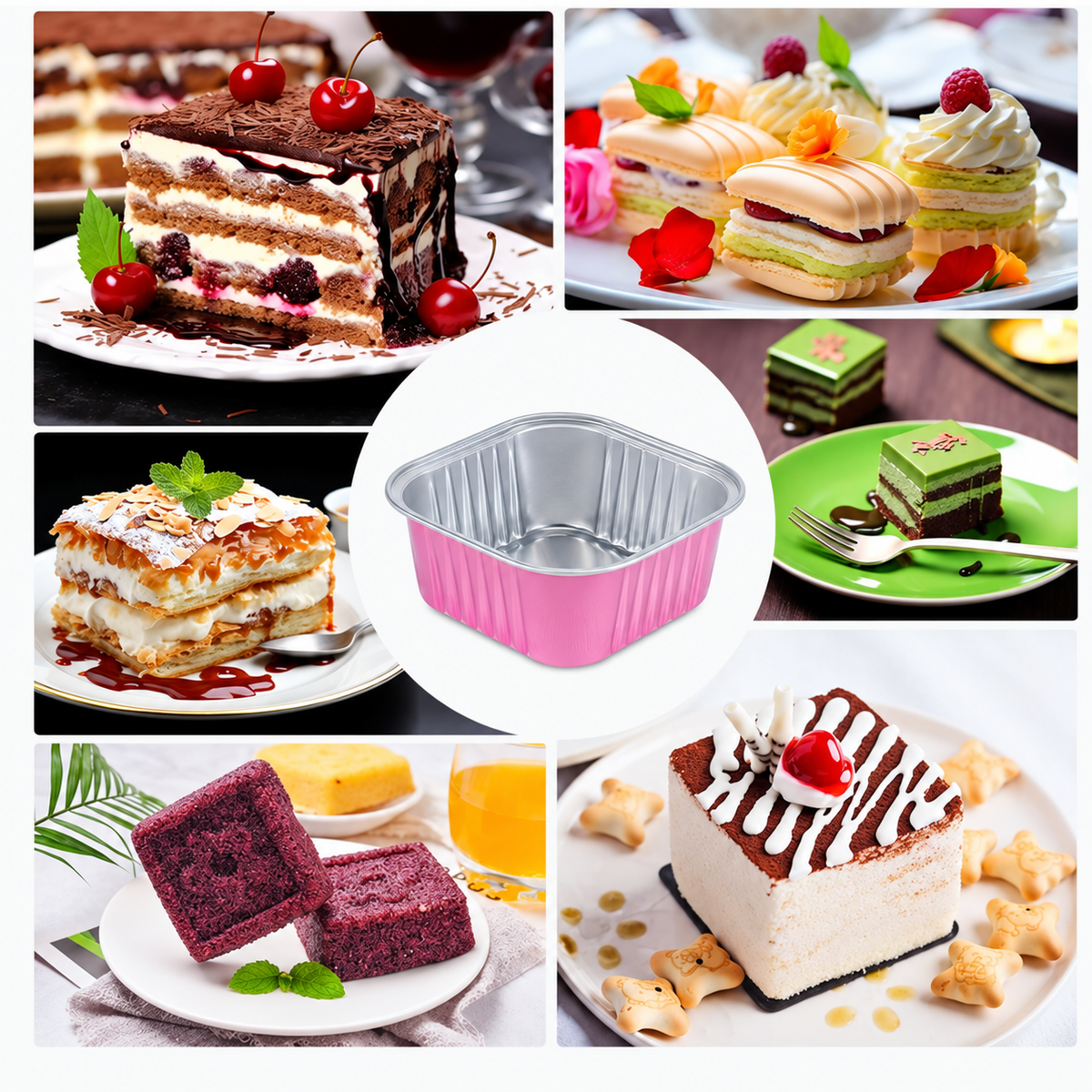 50 Pcs Aluminum Foil Mini Square Baking Cups with Lids,5oz Disposable Ramekins