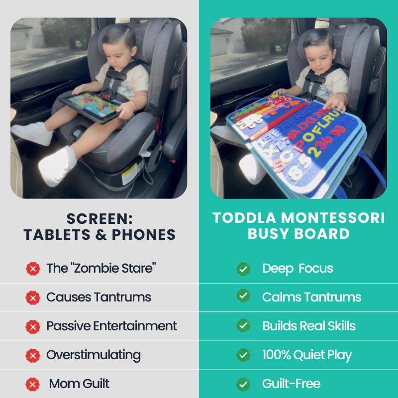 Toddla™ Travel Busy Board for Toddlers – Montessori Sensory Learning Toy for Hands-On Play at Home & On the Go