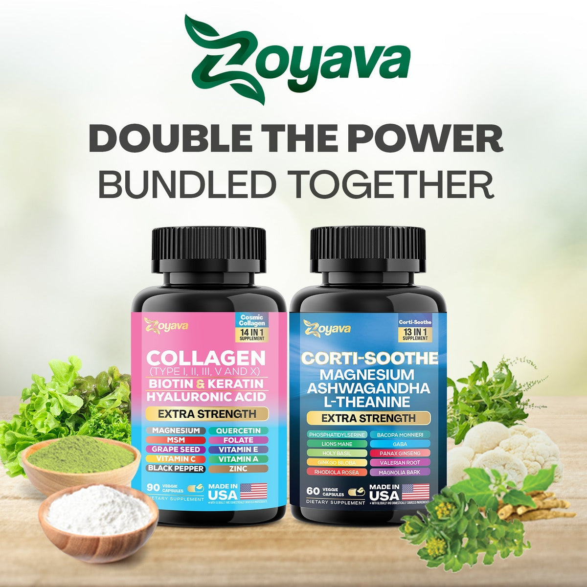 Shining Serenity Set - Corti-Soothe & Cosmic Collagen Bundle: Wellness & Beauty Supplements