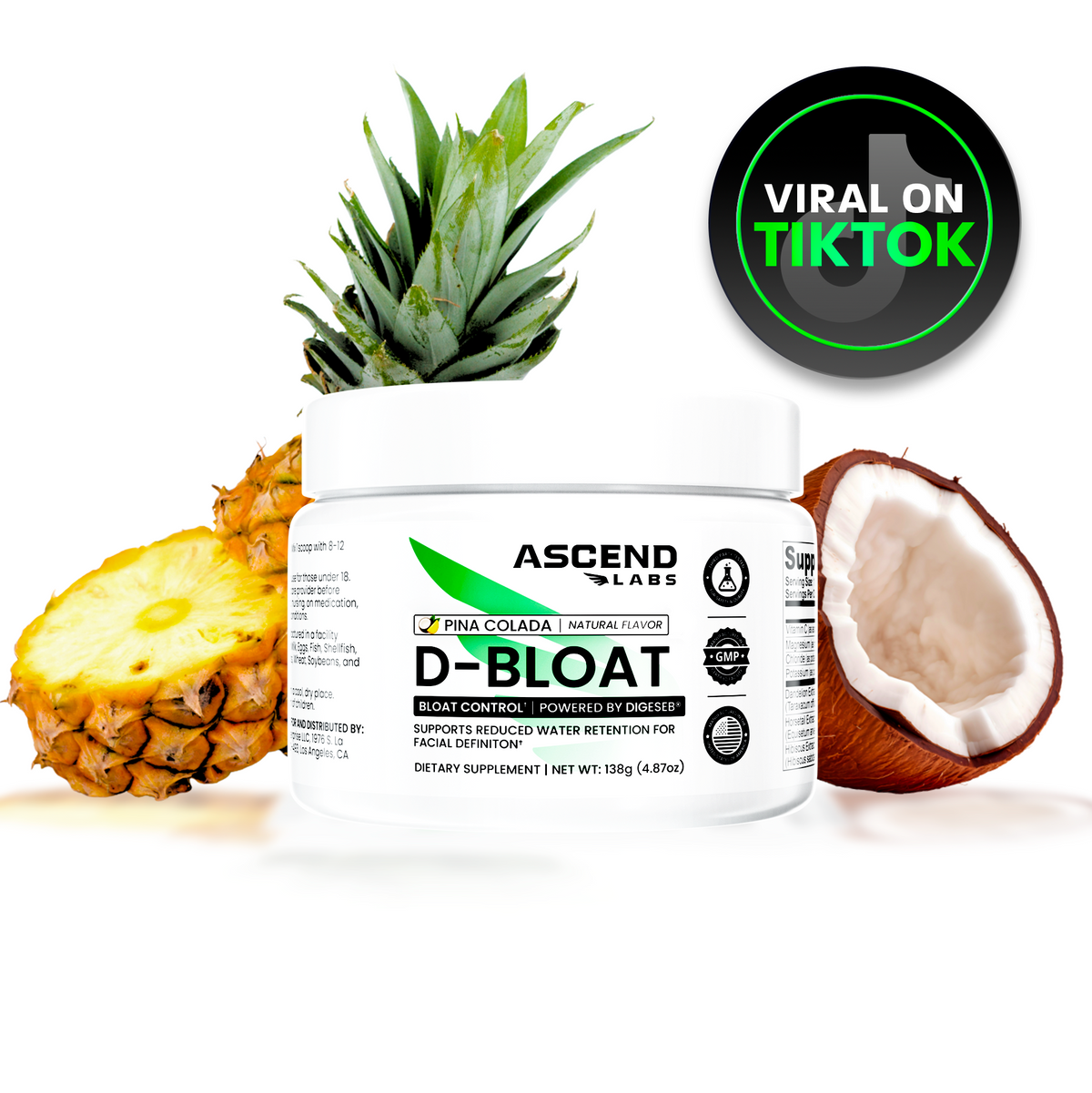 D-BLOAT Daily Debloat Powder - ASCEND LABS - 30 Servings - Natural Bloating Relief & Water Retention Support - Dietary Supplement
