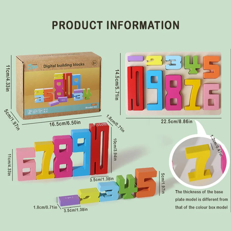 20PCS Digital Building Blocks – Colorful Wooden Number Stacking Toy, Montessori Math Learning Set
