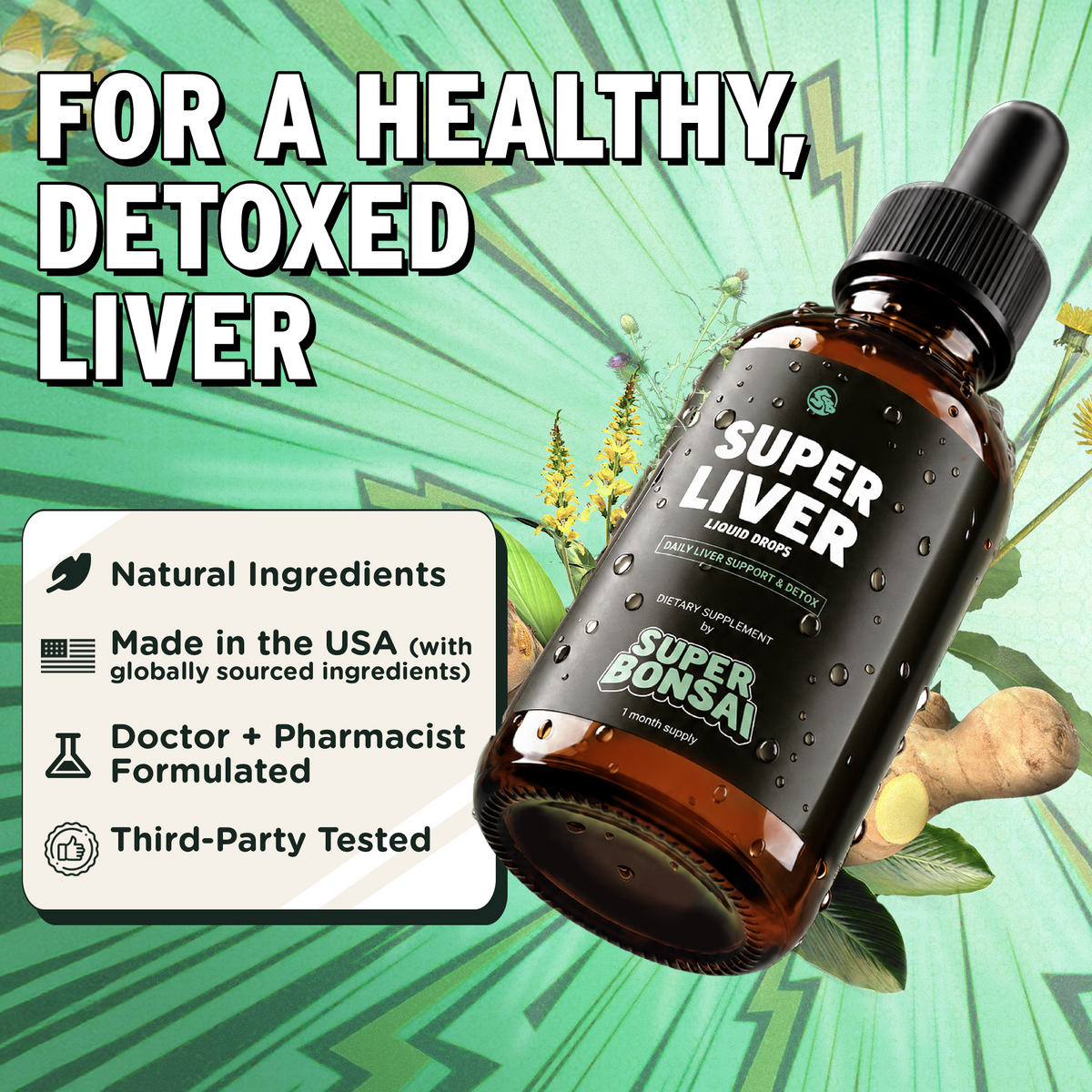 Super Bonsai Super Liver Drops – Herbal Liver Support Liquid Supplement, Daily Detox Formula, 30mL