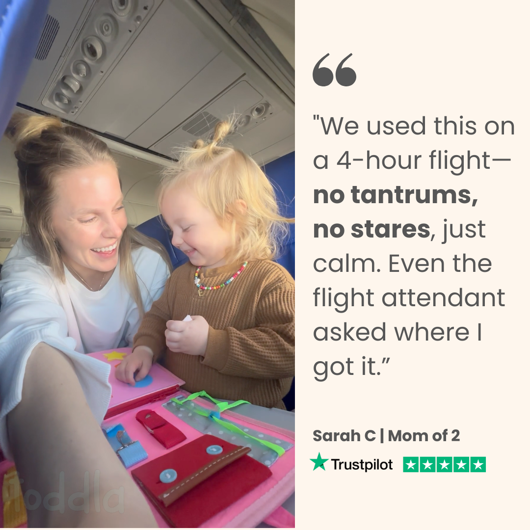 Toddla™ Travel Busy Board for Toddlers – Montessori Sensory Learning Toy for Hands-On Play at Home & On the Go