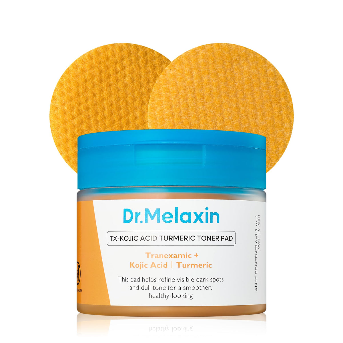 Dr.Melaxin TX Turmeric Toner Pads – 70 Sheets, Tranexamic & Kojic Acids, Brightening Korean Skincare