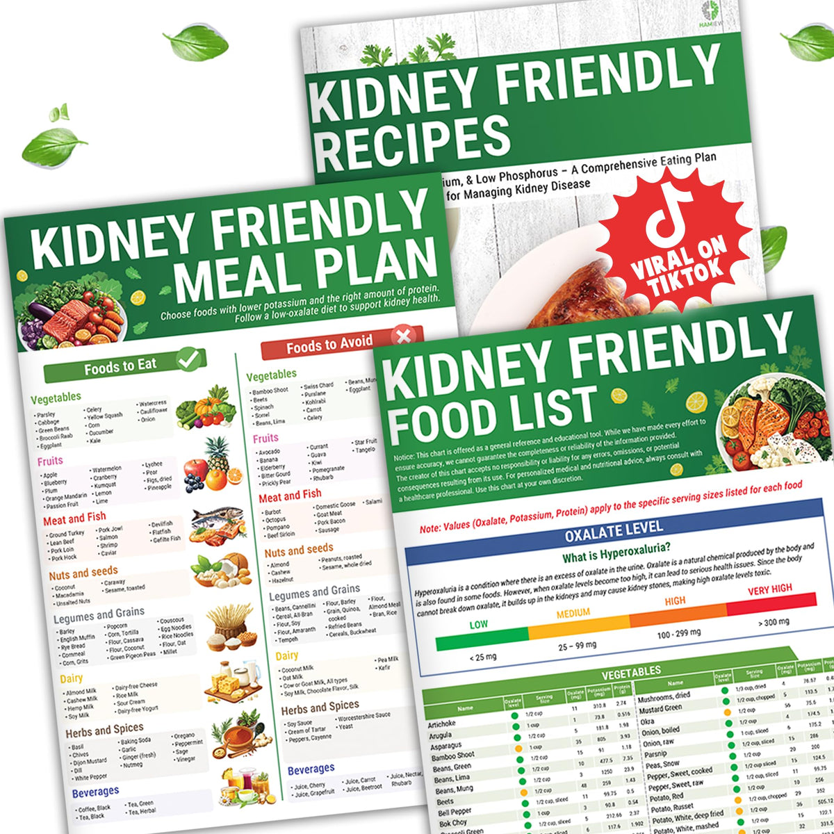 HAMIEW Set 3 Kidney Friendly Food List Chart – Renal Diet Meal Plan & Kidney Recipe Guide