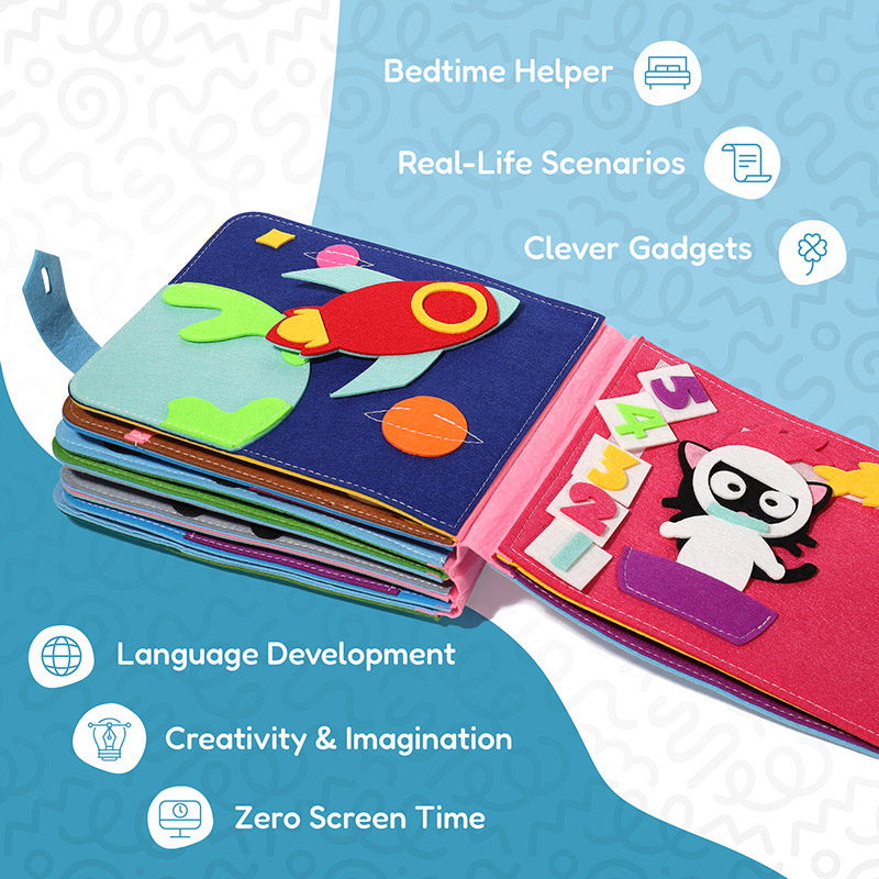 Montessori Busy Book for Toddlers – Interactive Soft Felt Activity Book for Early Learning & Fine Motor Skills