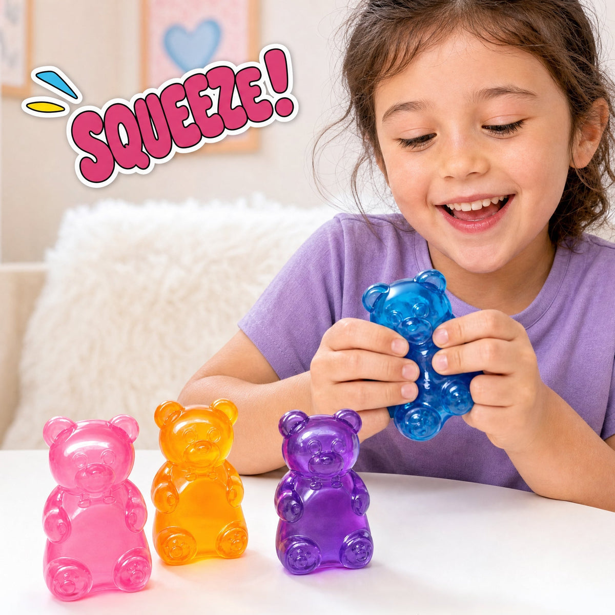 Mojis Gummi Bearz Squishy 4-Pack – Soft & Stretchy Gummy Bear Fidget Toys for Stress Relief