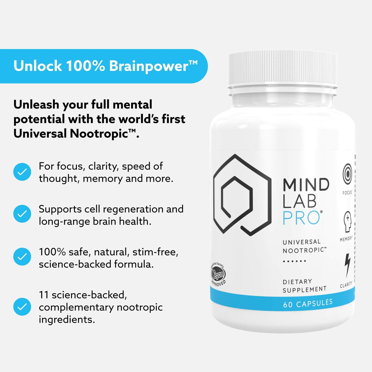 Mind Lab Pro Universal Nootropic Brain Booster – 60 Capsules | Plant-Based, Focus & Memory