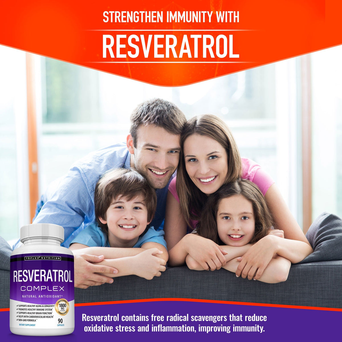 Toplux Nutrition Resveratrol Complex 1800mg – Antioxidant Support – 90 Capsules
