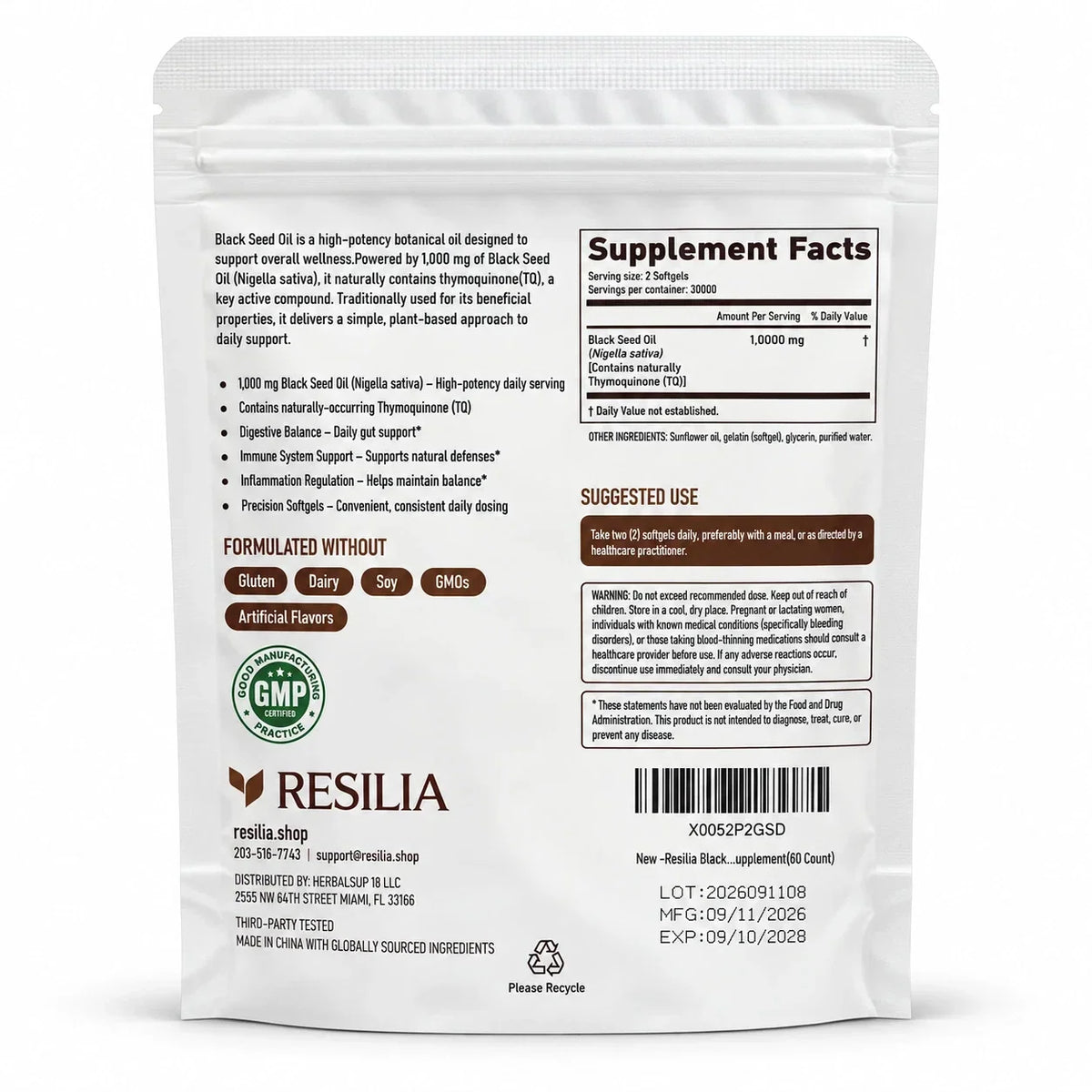 1-5 Pack Resilia Ethiopian Black Seed Oil 1000MG Organic Natural 60 Softgels