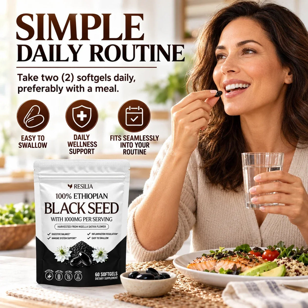 1-5 Pack Resilia Ethiopian Black Seed Oil 1000MG Organic Natural 60 Softgels
