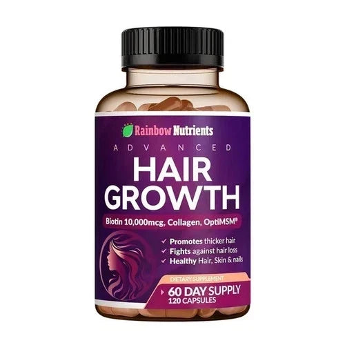 Rainbow Nutrients ADVANCED Hair-Growth Vitamins – Biotin 10,000mcg Collagen New