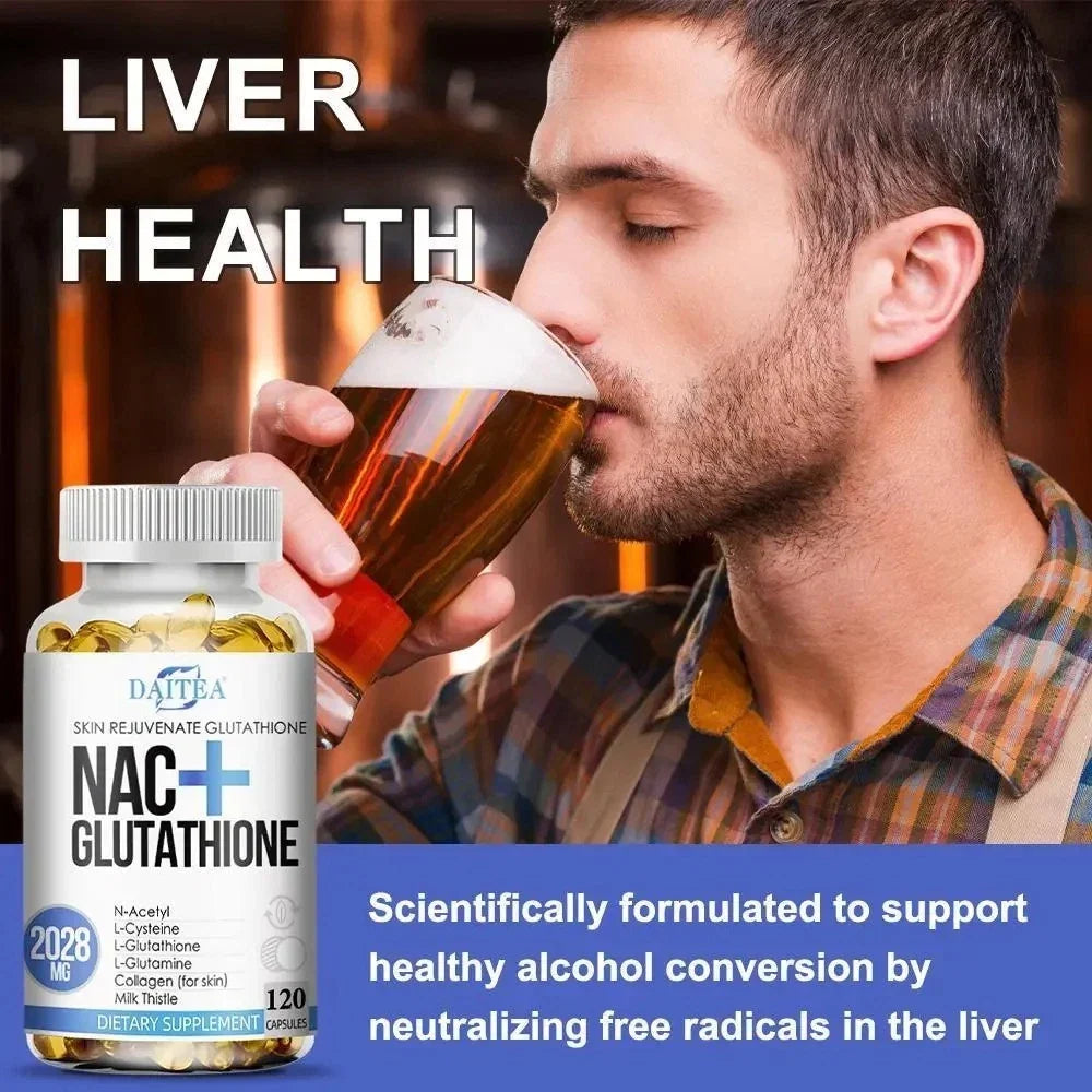 DAITEA NAC + Glutathione 2028mg with Collagen, Vitamin C & CoQ10 – 120 Capsules