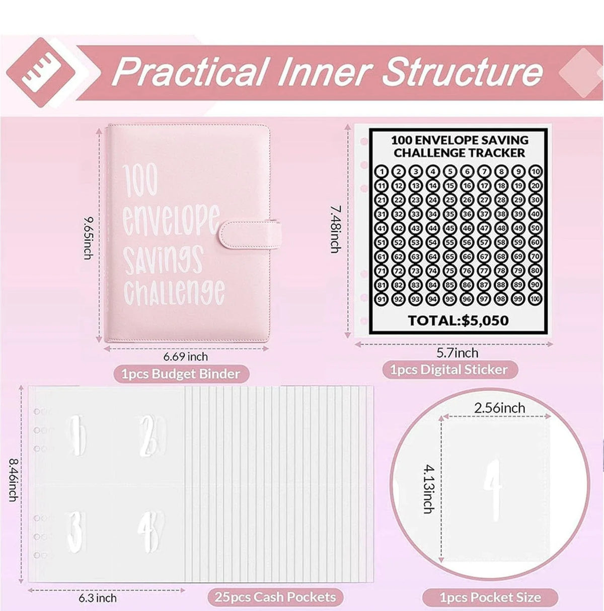 AASLOB 100 Envelopes Money Saving Challenge, 100 Envelope Challenge Binder, E...