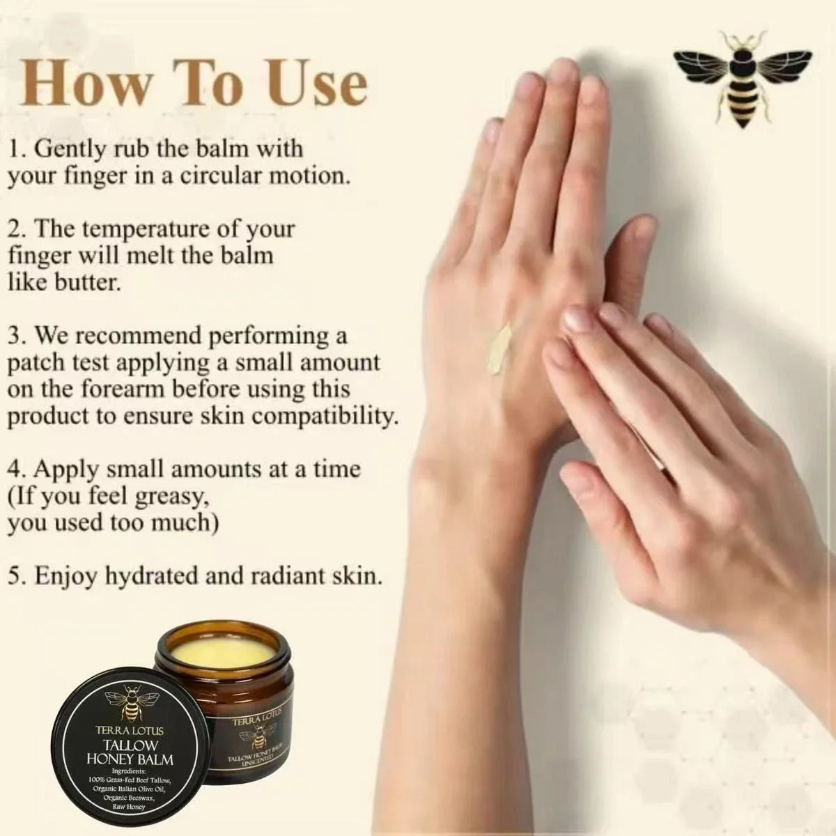 Lavender scent,Fed Beef Tallow Balm With Raw Honey Handmade All-natural Moisturi