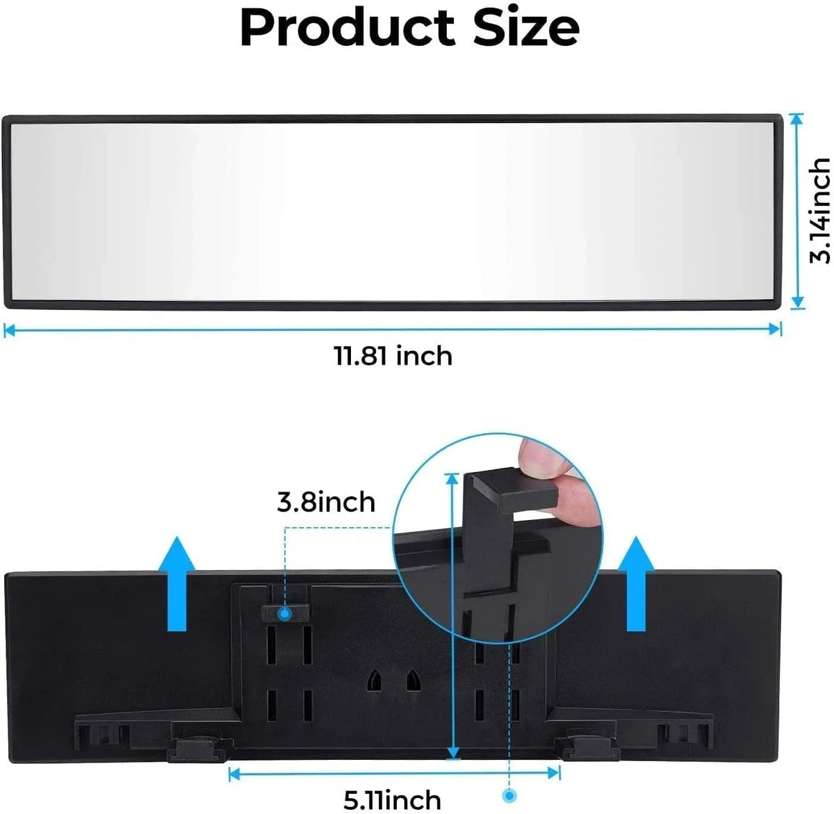 JOYTUTUS Rear View Mirror, Universal 11.81 Inch Panoramic Convex Interior Clip-o