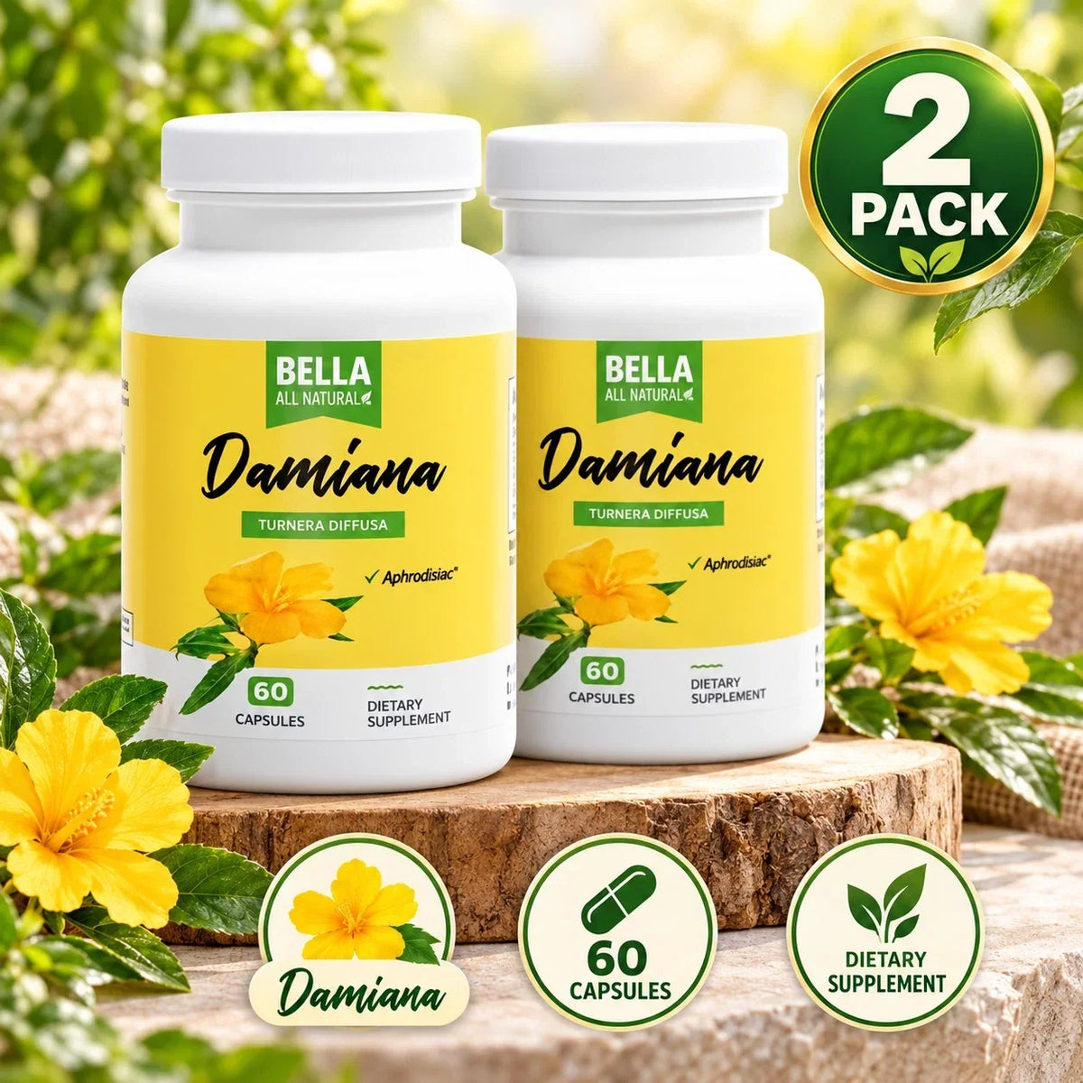 Bella All Natural Damiana 60 Ct Capsules - 1 to 3 Pack