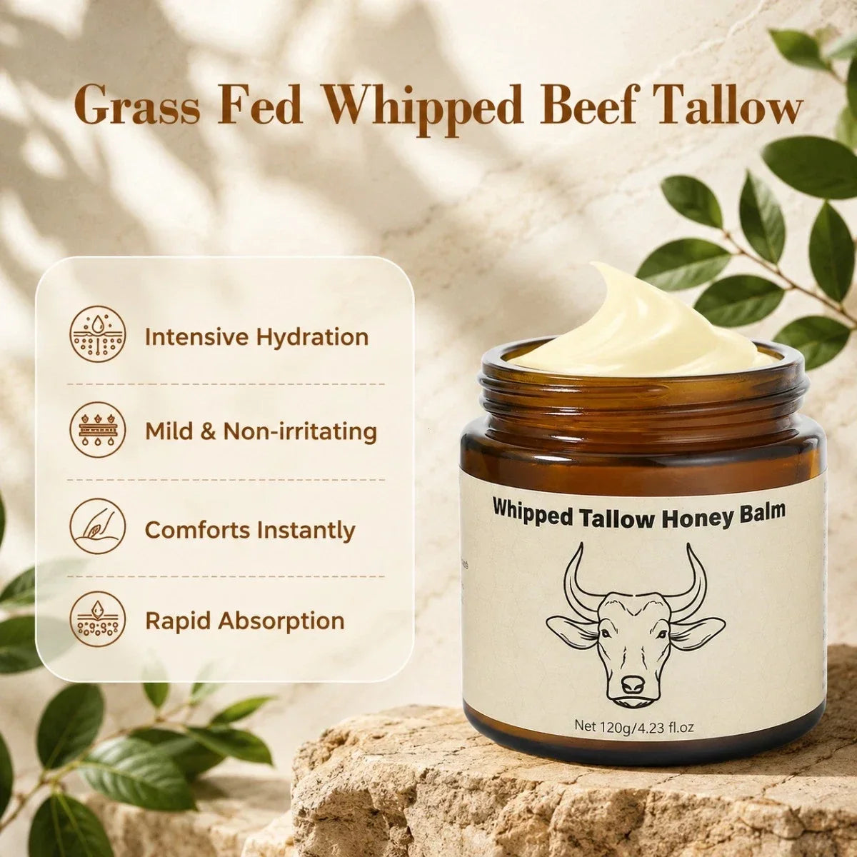Lopeie Whipped Tallow Honey Balm | 4.23oz All-Natural Moisturizer for Dry Skin